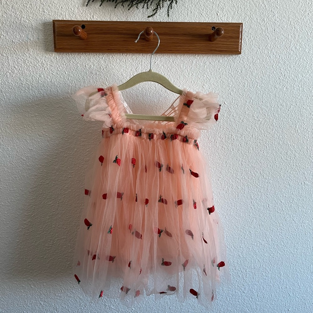 Peach Tulle Dress with Red Accents
